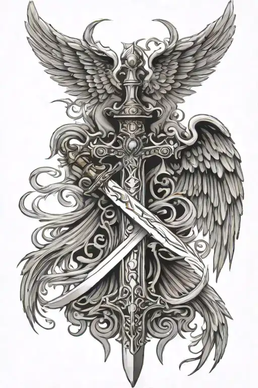 sword of the spirit with 2 large angel  wings  tattoo design idea