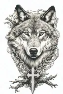 Wolf and  cross  tattoo design idea