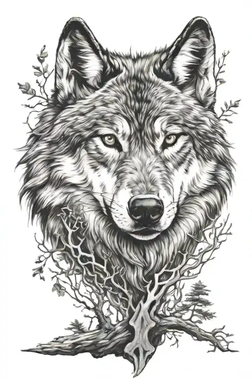 Wolf and  cross  tattoo design idea