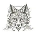 fox face, 4 stars, sun, moon, vine tattoo design idea