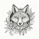fox face, 4 stars, sun, moon, vine tattoo design idea