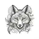 fox face, 4 stars, sun, moon, vine tattoo design idea