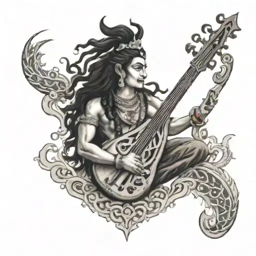 shiva trishul veena tattoo design idea