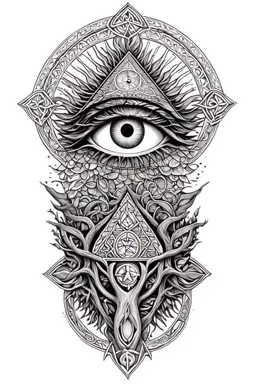 pyramid, third eye, tree of life, Celtic, Druid, Atlantis tattoo design idea