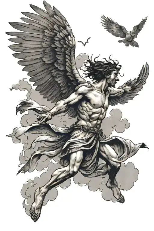 icarus falling from sky tattoo design idea