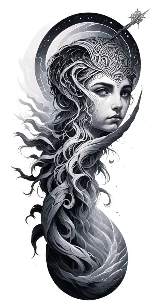 minatar and labyrinth like sky tattoo design idea