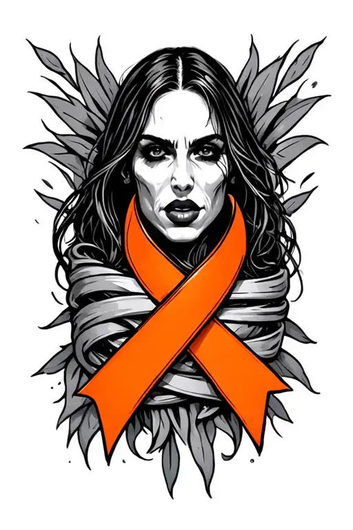 cancer survivor with orange cancer ribbon wrapped tightly tattoo design idea