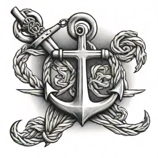 USN, anchor, black and white, military, classic tattoo design idea