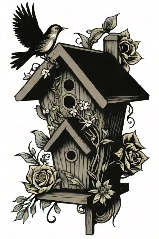 birdhouse with birds  tattoo design idea