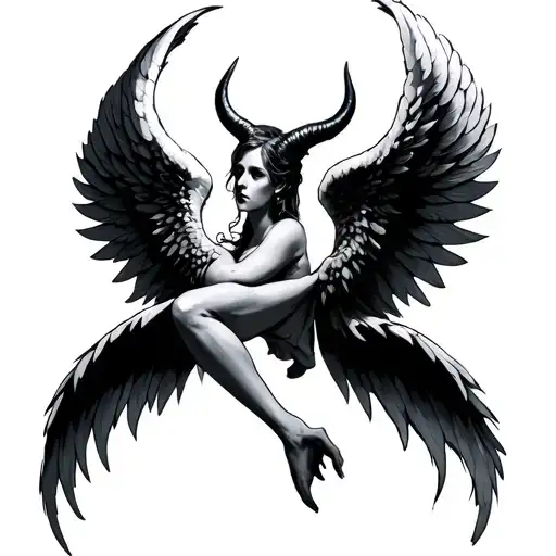 angel wings that look like devil horns when flipped upside down. abigram. tattoo design idea