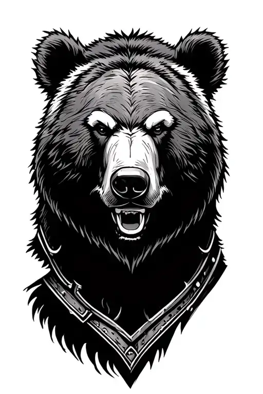 viking armor with grizzly bear head tattoo design idea