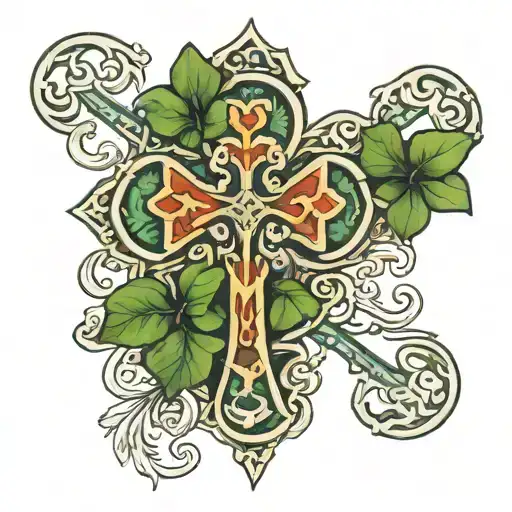 cross an shamrock intertwined tattoo design idea