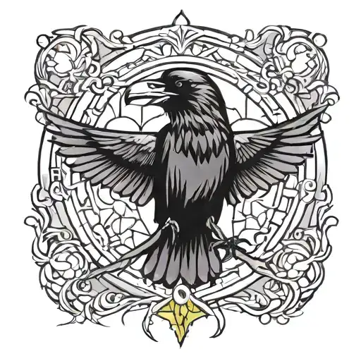 Raven and stained glass window tattoo design idea