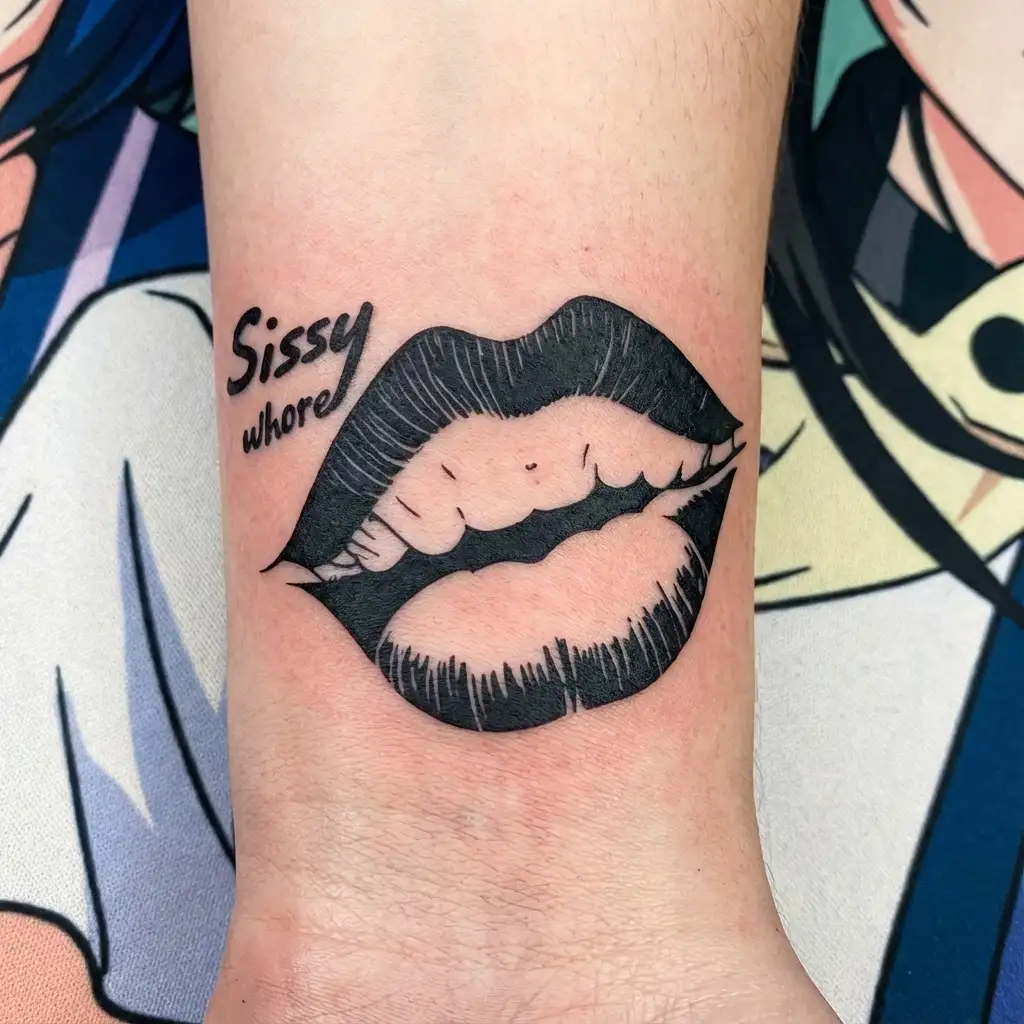 "Sissy whore" kiss tattoo design idea