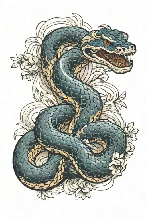 Japanese habu snake wrapping tattoo design idea