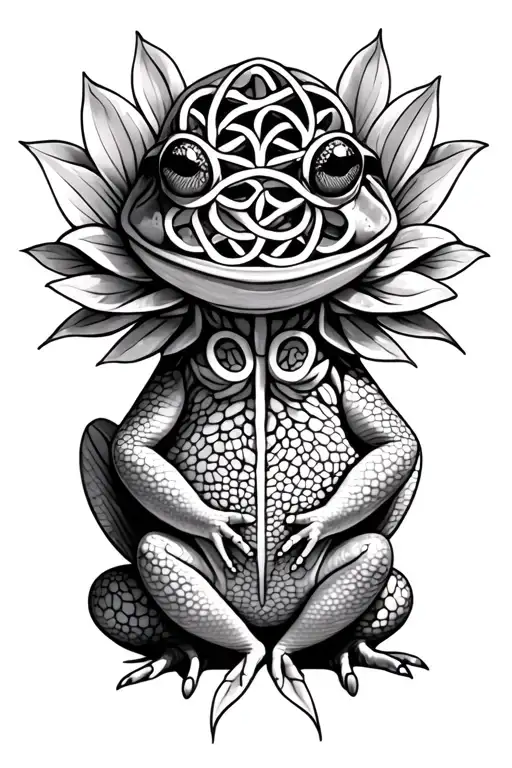seed of life on a bufo toad sitting tattoo design idea