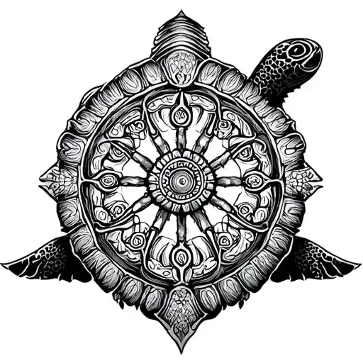dharma wheel turtle sheell tattoo design idea