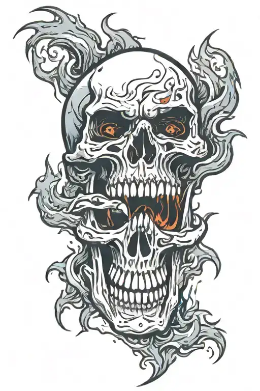 open mouth skull on knee with flames coming out of mouth tattoo design idea