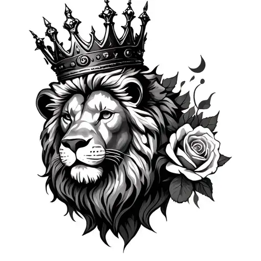 roses thorns lion crown tattoo design idea