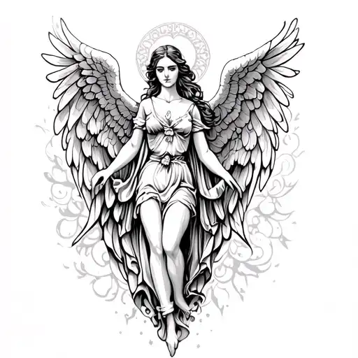 Beautiful female guardian angel tattoo design idea