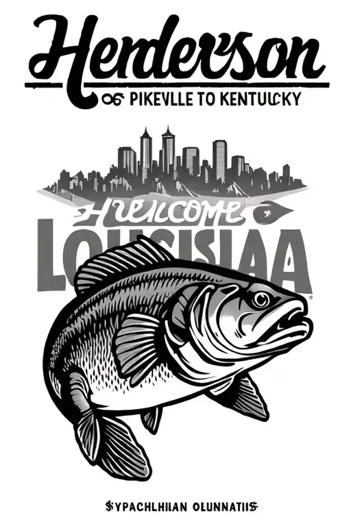 Appalachian Mountains, Skyline of pikeville kentucky, welcome to henderson lousiana sign, a catfish, lousiana outline tattoo design idea