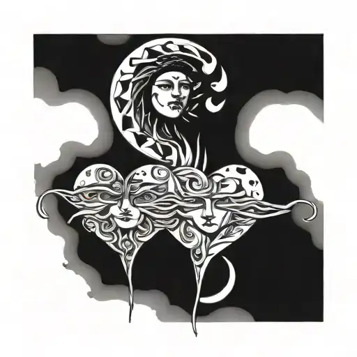 Sun and Moon intertwined hearts without faces tattoo design idea