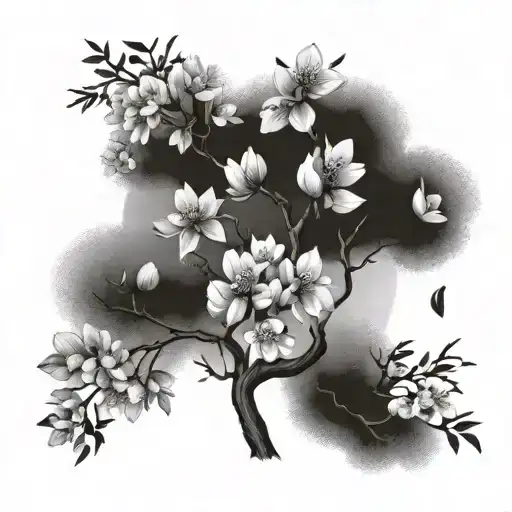 four almond trees changing in four seasons , every tree represent an season  tattoo design idea