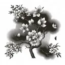 four almond trees changing in four seasons , every tree represent an season  tattoo design idea