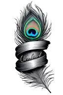 peacock tail wrapped around forearm coming off a name feather pen is a peacock feather the eye of peacock feather lands  tattoo design idea