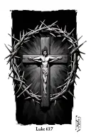 cross in crown of thorns with bible verse Luke 6:37 tattoo design idea