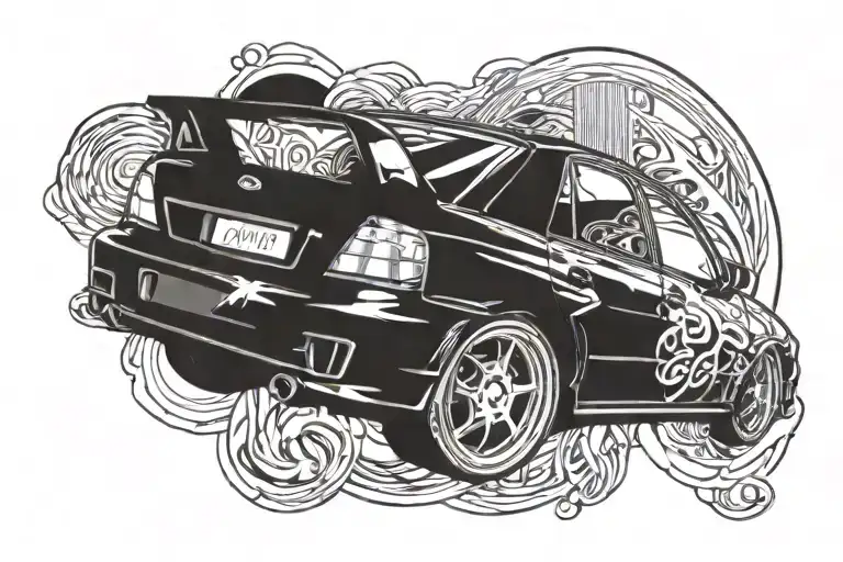 subaru wrx in box initial d style tattoo design idea