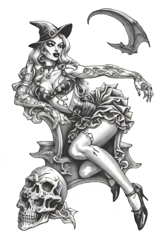 halloween pinup girl tattoo design idea