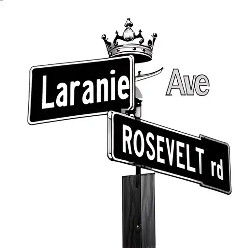 street signs from cicero illinois that say laramie ave and roosevelt rd with a 5 point crown on top  tattoo design idea