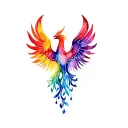 Rainbow phoenix stained glass tattoo design idea