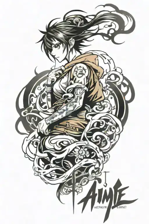 half sleeve tattoo featuring anime writings   tattoo design idea