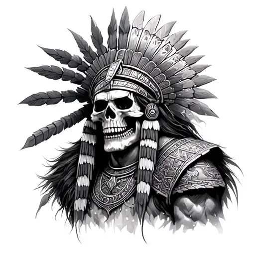 skull and Aztec warrior tattoo design idea