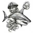 great white shark with an anchor in its mouth and a navy sailor hat on its head tattoo design idea