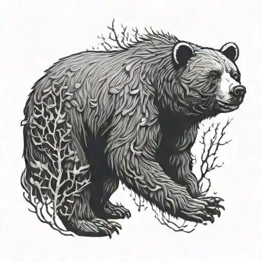 moon bear dark forest tattoo design idea