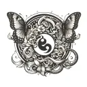 yin yang symbol above an anchor which is between a butterfly  tattoo design idea