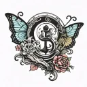 yin yang symbol above an anchor which is between a butterfly  tattoo design idea