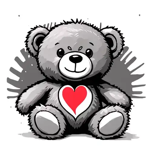 teddy bear with broken heart tattoo design idea