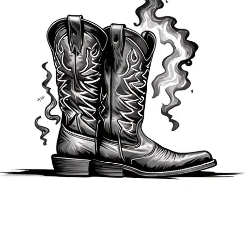 Cowboy boots, coiled welding tig torch sitting on the side of one of the boots tattoo design idea