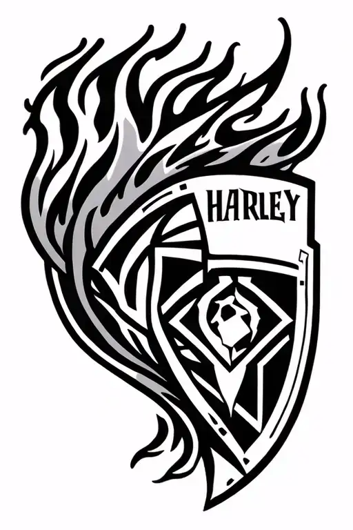 Harley bar and shield with geometric tribal and flame  tattoo design idea
