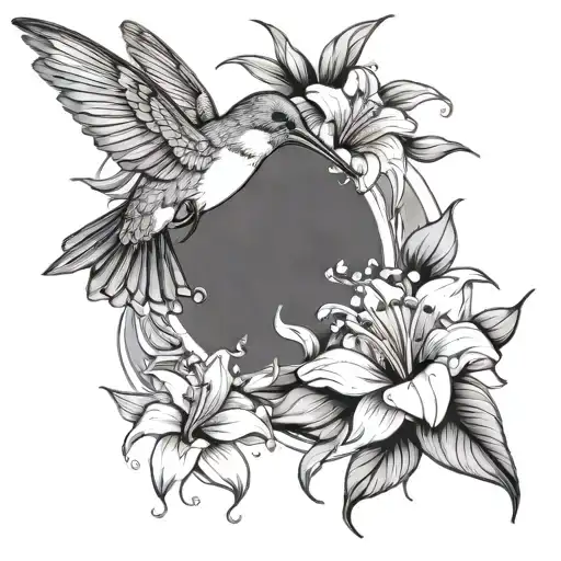 humming bird and flower tattoo design idea