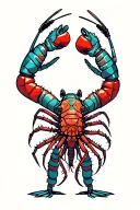 a mantis shrimp with red boxing gloves on his hands holding them up to fight a cuttlefish standing next to him tattoo design idea