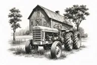 tractor barn field realistic tattoo design idea