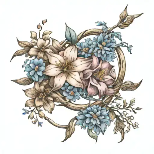 Sagittarius Archer flower growing intertwined tattoo design idea