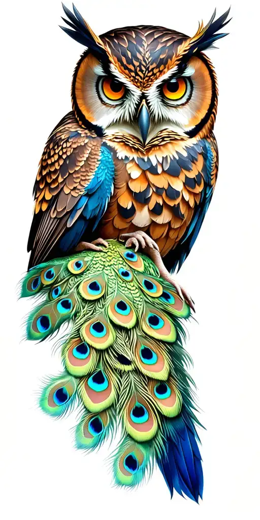 peacock and owl tattoo design idea