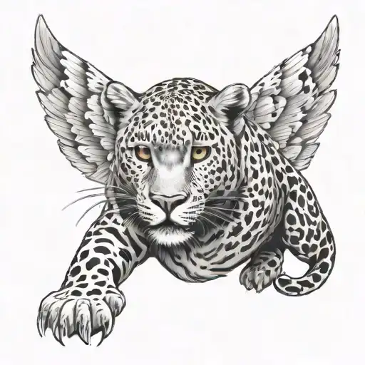 leopard with wings flying tattoo design idea