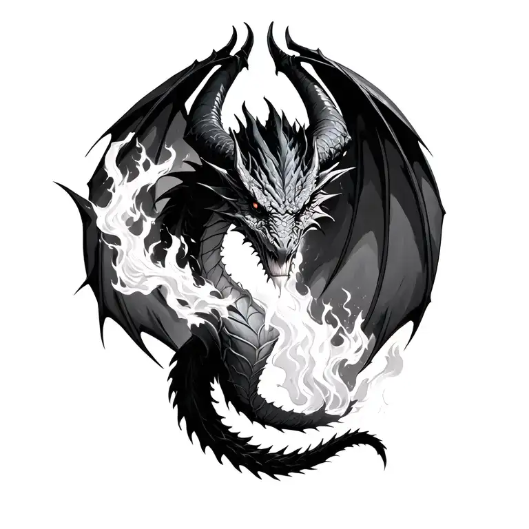 Maleficent dragon breathing fire tattoo design idea